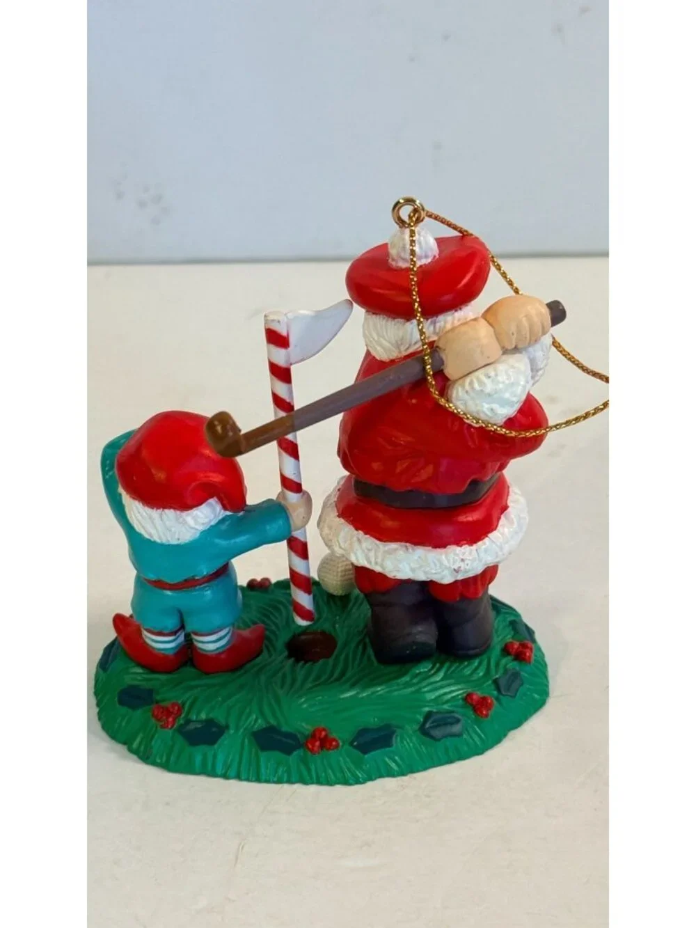 Vintage Christmas Golfing Santa Claus & Elf Caddie 1992 Ornament